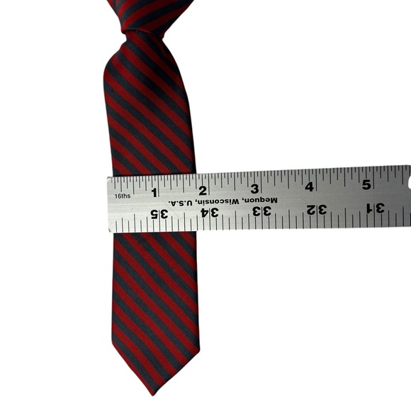Little Boys Toddler Navy & Red Stripe Clip On Tie 10" Long 2” Wide - Picture 4 of 5